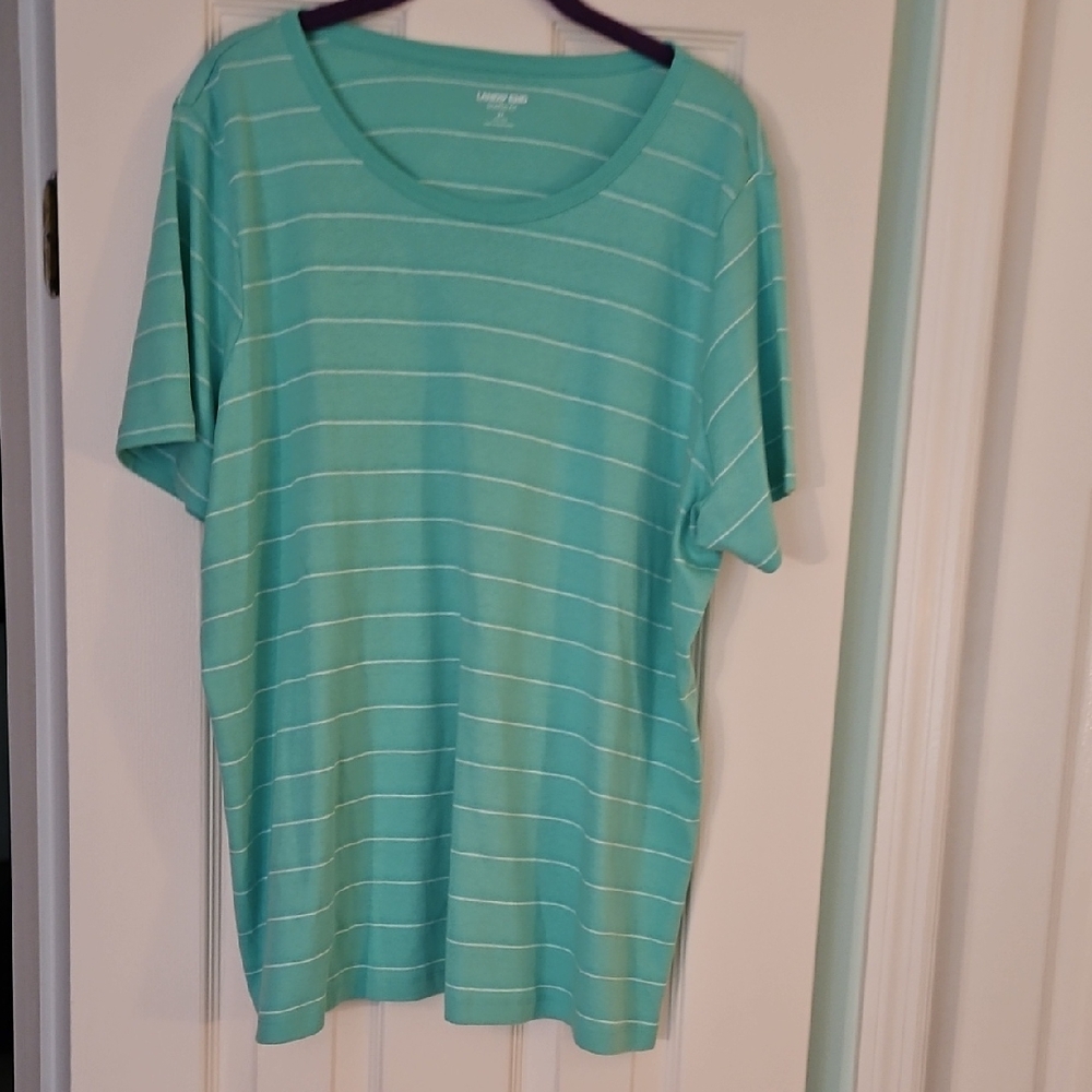 Lands' End Teal Striped Shaped Fit Tee